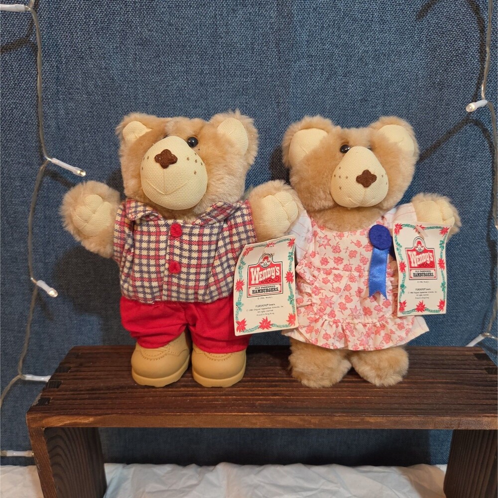 Wendy's Furskins Boone Bear Plush Plaid Outfit 1986 Vintage Holiday Tagged